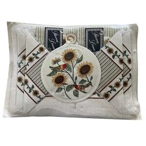 Vintage Stevens Linen Placemats Napkins Potholder Original Packaging Bird Flower